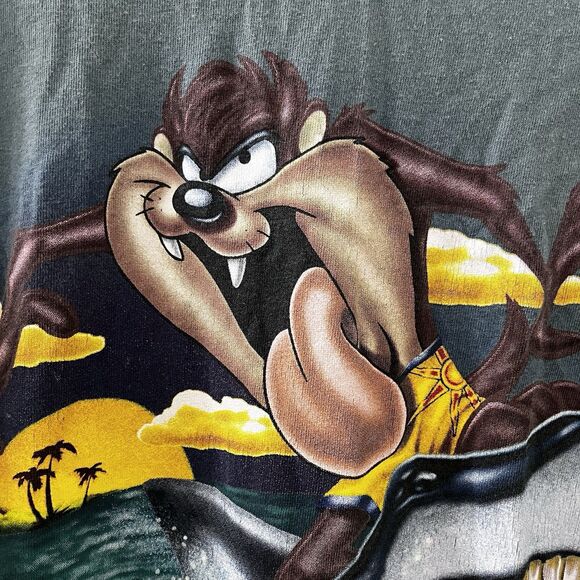 Vintage Looney Tunes Tazmanian Devil Surfing Shark Long Sleeve Top Youth Size L - Picture 5 of 16